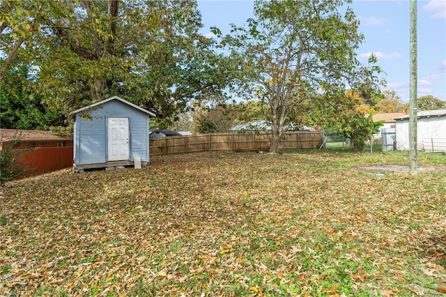 view of yard with a storage shed