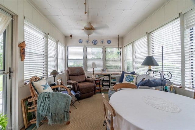 interior space with ceiling fan and plenty of natural light