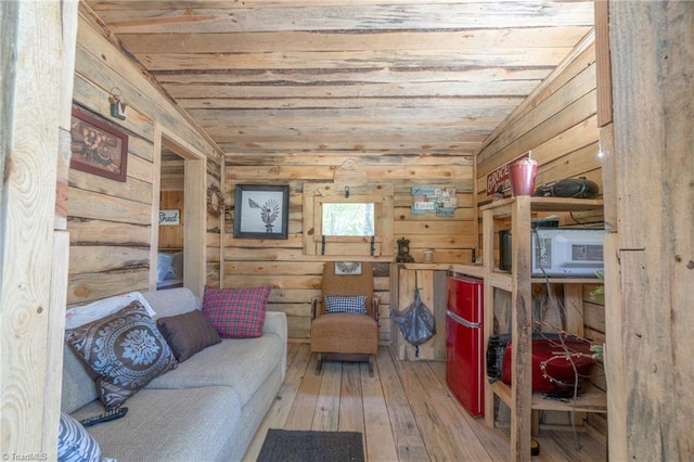 interior space with wood ceiling and hardwood / wood-style floors