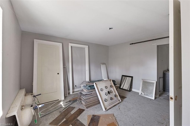 interior space featuring a barn door