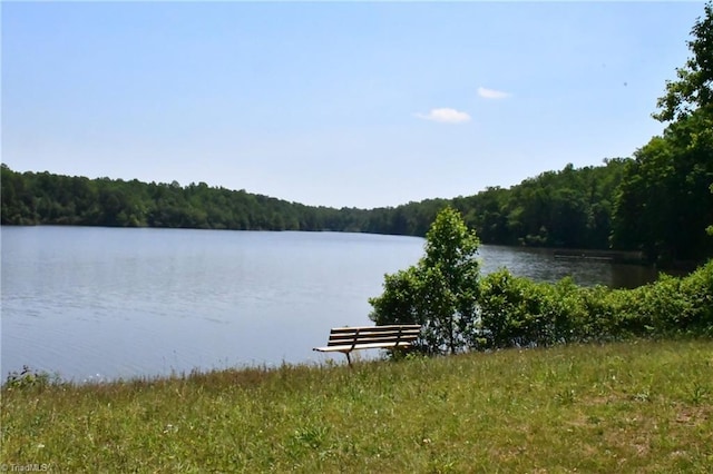 property view of water featuring a wooded view