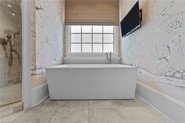 2990 Reynolds Sq, Winston-Salem, NC 27106 - full bathroom with tiled shower, a freestanding bath, and wallpapered walls