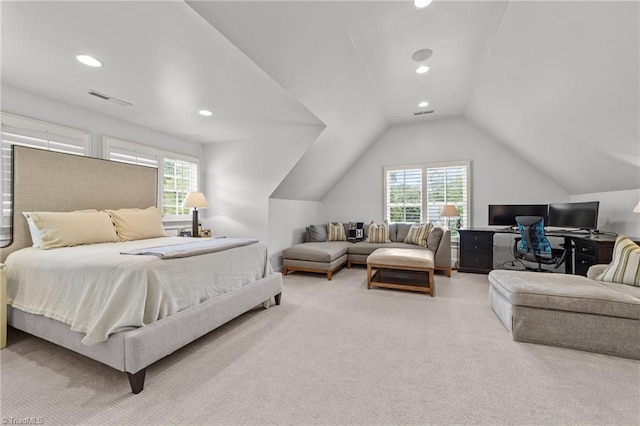 2990 Reynolds Sq, Winston-Salem, NC 27106 - bedroom with carpet, multiple windows, vaulted ceiling, and recessed lighting