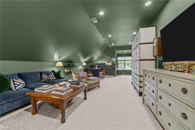 2990 Reynolds Sq, Winston-Salem, NC 27106 - living room featuring vaulted ceiling, recessed lighting, and light colored carpet
