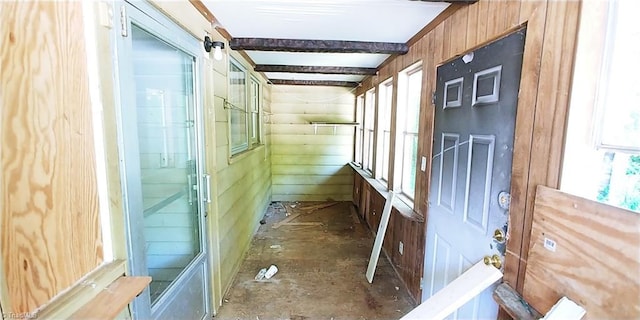 corridor with wood walls