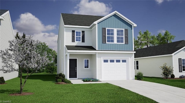 view of front of house featuring a garage and a front yard