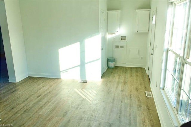 empty room with light hardwood / wood-style floors and a wealth of natural light