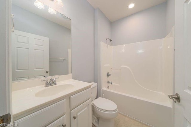 5306 Forester Dr, High Point, NC 27265 - bathroom with vanity, toilet, shower / washtub combination, and recessed lighting