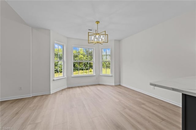 4908 Peppercorn Ln, Greensboro, NC 27406 - unfurnished dining area featuring a chandelier and light wood-type flooring