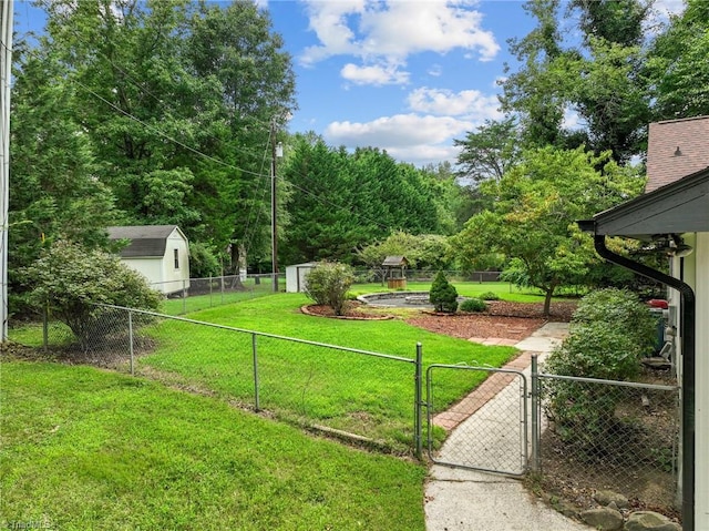 view of yard with a shed