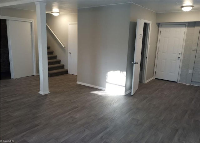 basement featuring dark wood-type flooring