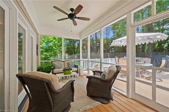 4919 Setter Ct, Jamestown, NC 27282 - sunroom / solarium featuring an outdoor living space and a ceiling fan