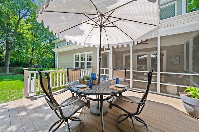 4919 Setter Ct, Jamestown, NC 27282 - wooden terrace with outdoor dining space and a lawn