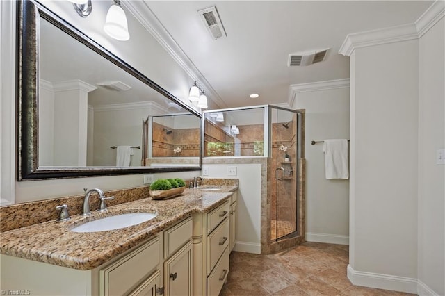 4919 Setter Ct, Jamestown, NC 27282 - full bathroom featuring a stall shower, double vanity, baseboards, and tile patterned floors