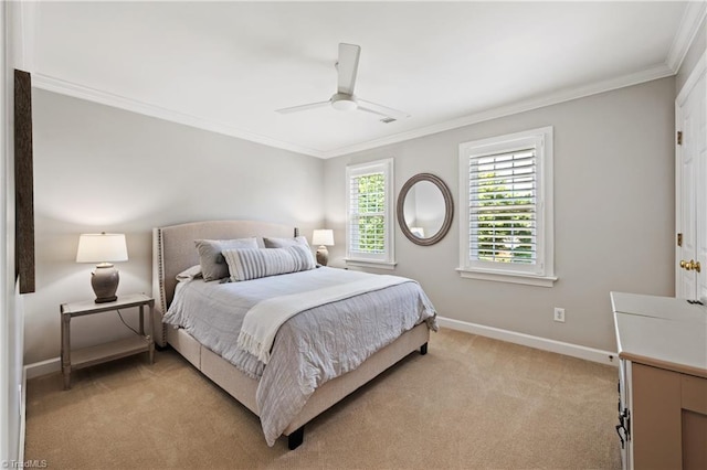 4919 Setter Ct, Jamestown, NC 27282 - bedroom with baseboards, light colored carpet, crown molding, and ceiling fan