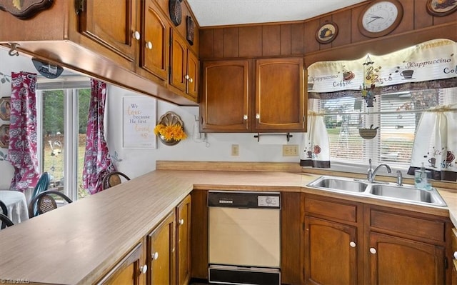 kitchen featuring dishwasher, a textured ceiling, and sink