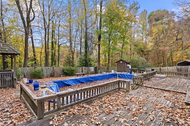 view of pool featuring a storage unit