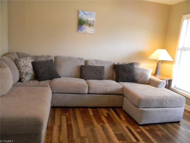 living room with a healthy amount of sunlight and wood finished floors