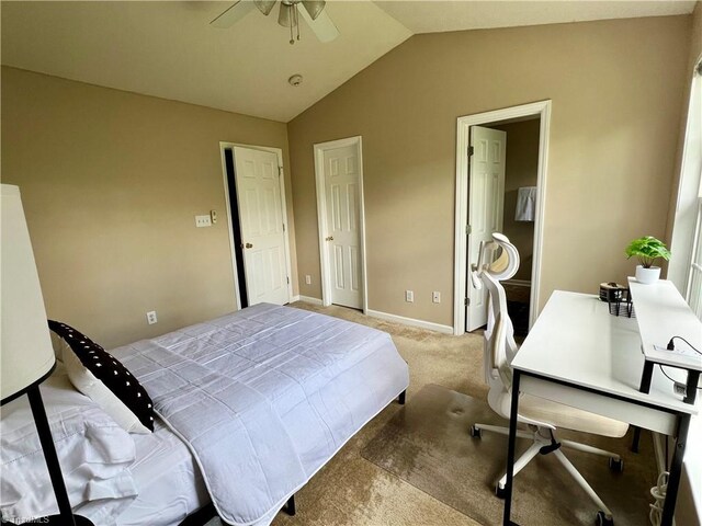 88 Tannenbaum Cir, Greensboro, NC 27410 - bedroom featuring light colored carpet, lofted ceiling, baseboards, and ceiling fan