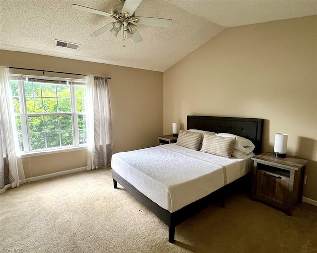 88 Tannenbaum Cir, Greensboro, NC 27410 - bedroom with multiple windows, light colored carpet, vaulted ceiling, baseboards, and a textured ceiling
