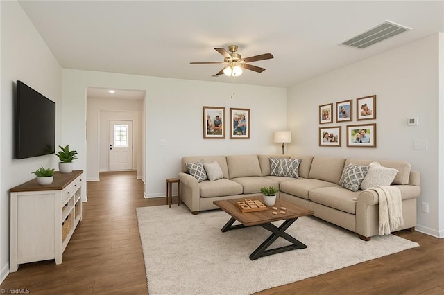 162 Bryson Blvd, Lexington, NC 27295 - living area with dark wood-style floors and a ceiling fan