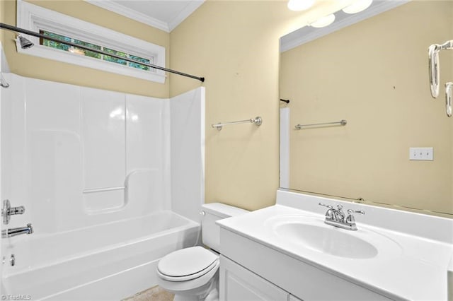 5080 Century Oaks Ln, Winston-Salem, NC 27106 - bathroom featuring ornamental molding, toilet, shower / bathtub combination, and vanity