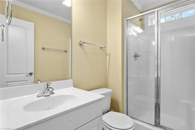5080 Century Oaks Ln, Winston-Salem, NC 27106 - full bath with ornamental molding, toilet, a stall shower, and vanity