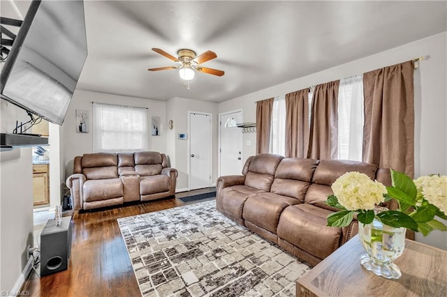 615 Sherman St, Greensboro, NC 27410 - living room with hardwood / wood-style floors, a ceiling fan, and baseboards