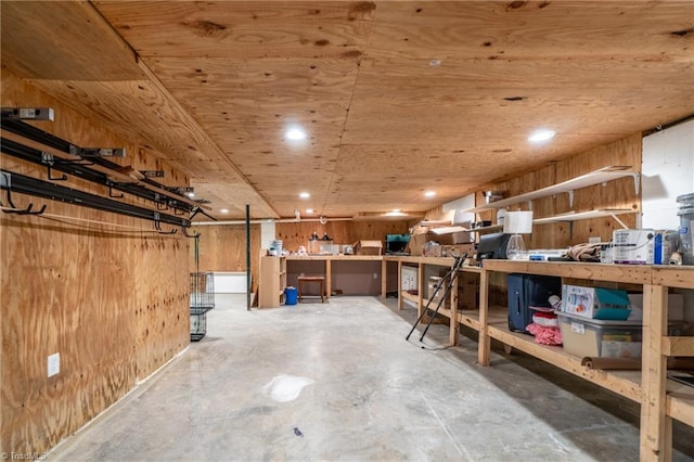 basement with wooden ceiling