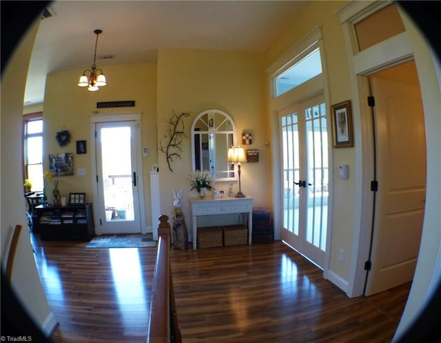 1564 Thore Rd, Pinnacle, NC 27043 - foyer entrance with wood finished floors, a chandelier, and french doors