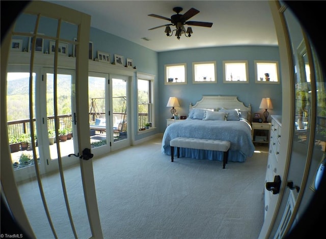 1564 Thore Rd, Pinnacle, NC 27043 - bedroom featuring carpet flooring, access to exterior, french doors, and ceiling fan