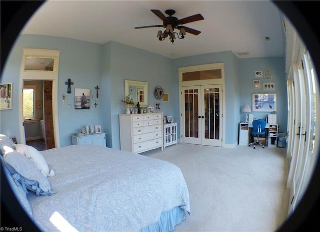 1564 Thore Rd, Pinnacle, NC 27043 - bedroom featuring french doors, carpet flooring, refrigerator, baseboards, and a ceiling fan