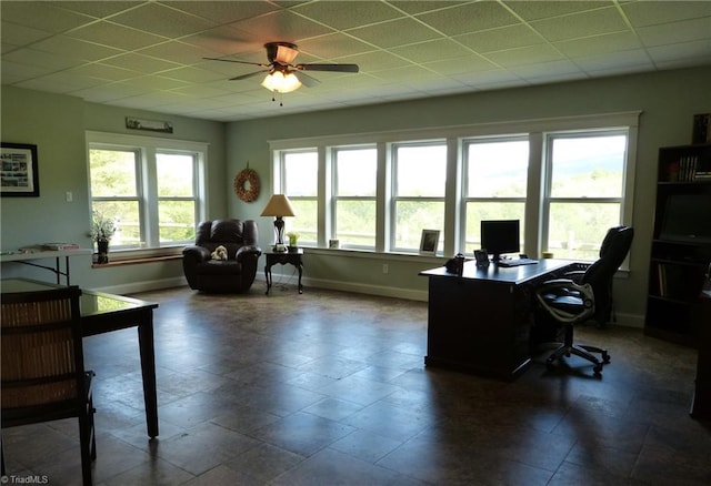 1564 Thore Rd, Pinnacle, NC 27043 - home office with baseboards, a drop ceiling, and ceiling fan