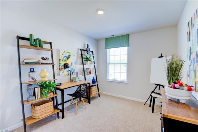 view of carpeted home office