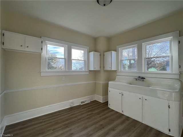 clothes washing area featuring dark hardwood / wood-style flooring