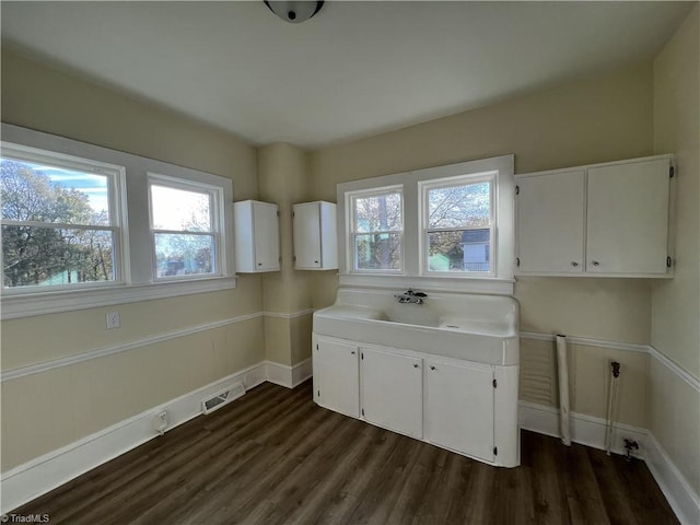 laundry area with dark hardwood / wood-style flooring and sink