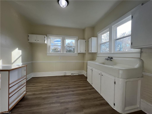 washroom with dark hardwood / wood-style flooring