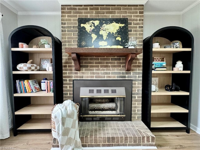 room details with wood-type flooring and crown molding