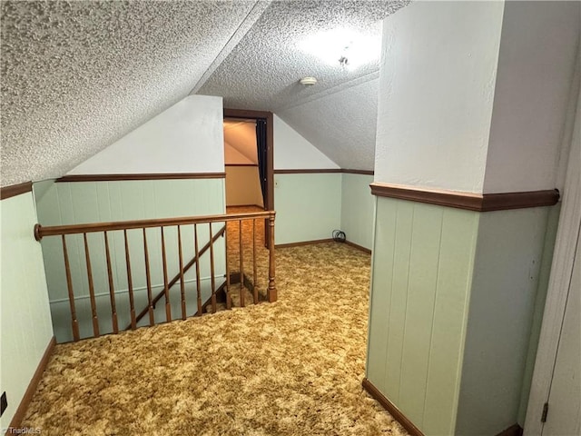 2121/2117 Swan Creek Rd, Jonesville, NC 28642 - additional living space featuring wood walls, carpet, a textured ceiling, and lofted ceiling