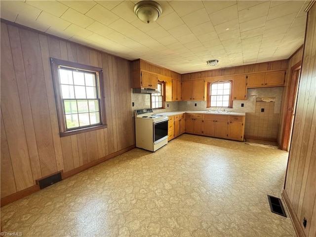 2121/2117 Swan Creek Rd, Jonesville, NC 28642 - kitchen featuring visible vents, a sink, light countertops, under cabinet range hood, and electric range