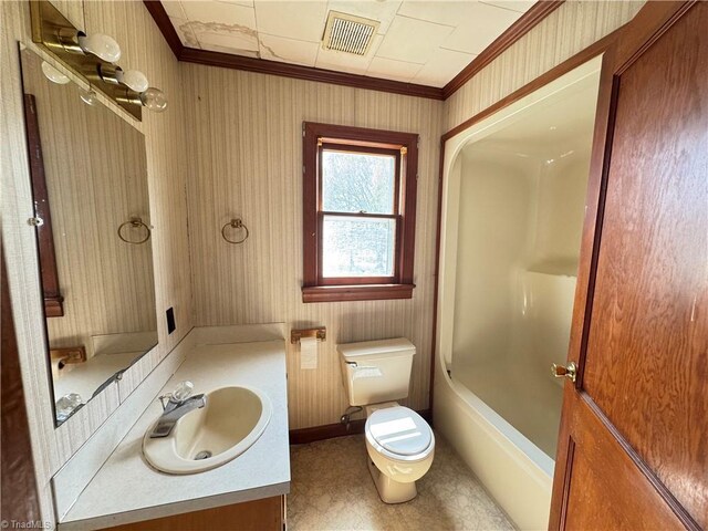 2121/2117 Swan Creek Rd, Jonesville, NC 28642 - bathroom with vanity, visible vents, crown molding, and toilet
