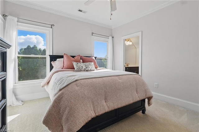 6204 Calendula Ct, Summerfield, NC 27358 - bedroom with carpet flooring, ornamental molding, baseboards, ensuite bathroom, and a ceiling fan