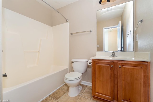 2305 Hartfield Cir, Winston-Salem, NC 27103 - full bathroom featuring toilet, vanity, shower / bathtub combination, tile patterned floors, and baseboards