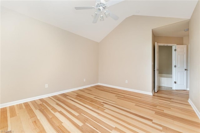 2305 Hartfield Cir, Winston-Salem, NC 27103 - empty room featuring light wood-style flooring, lofted ceiling, a ceiling fan, and baseboards