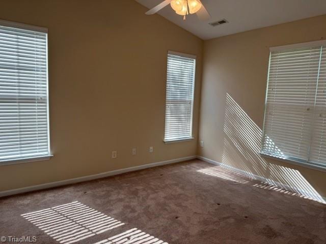 4373 Rex Ct, Winston-Salem, NC 27107 - spare room with vaulted ceiling, ceiling fan, carpet, and baseboards