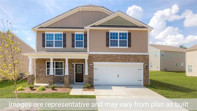 craftsman-style home with a garage and a front yard