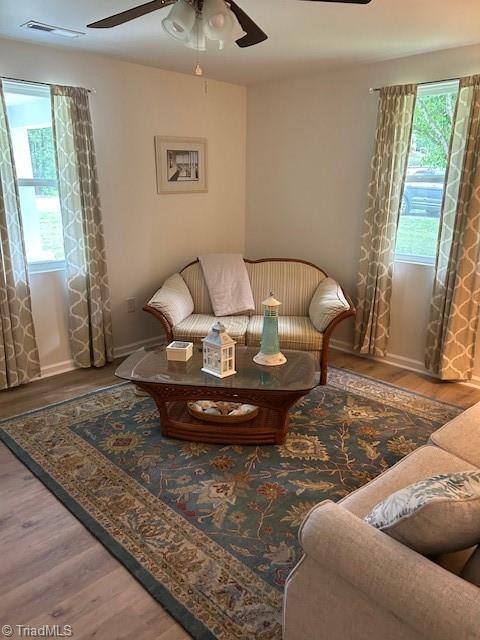 545 S Fieldcrest Rd, Eden, NC 27288 - living room featuring ceiling fan and wood finished floors