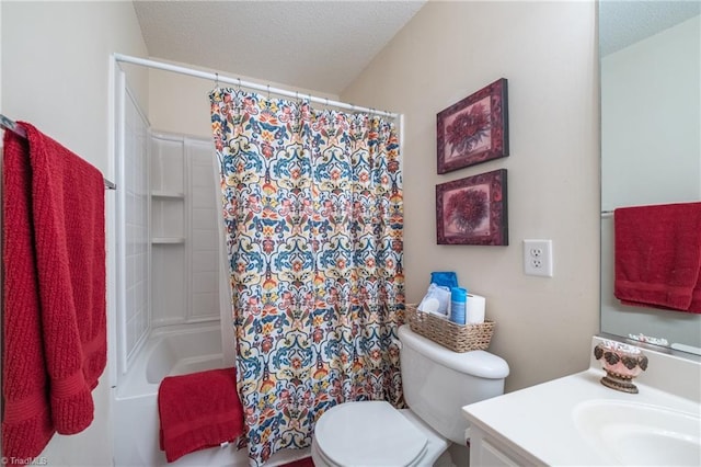 2755 Amesbury Rd, Winston-Salem, NC 27103 - full bath featuring vanity, toilet, a textured ceiling, and shower / bath combo with shower curtain