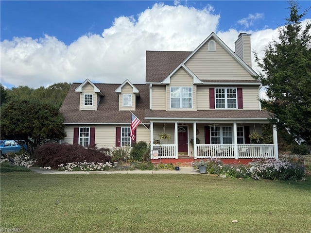 view of front of house featuring a front lawn and covered porch