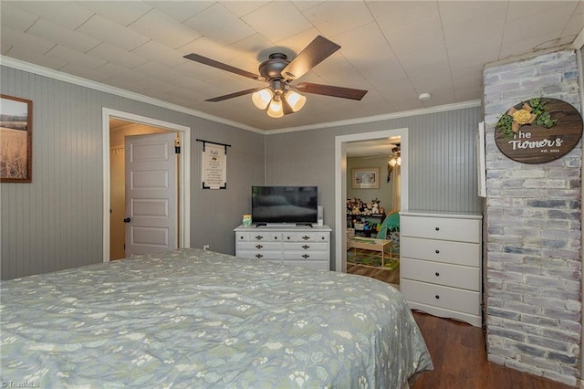 1055 Old Silver Hill Rd, Lexington, NC 27292 - bedroom featuring dark wood-style floors, ornamental molding, and ceiling fan
